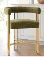 Pop Maison Mia 24" Modern Gold Chenille Counter Stool with Arms New In Box $299