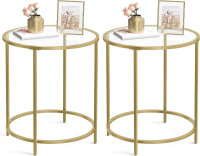 VASAGLE Set of 2 Round Side Table, Glass End Table with Metal Frame Small Coffee Table with Modern Style, for Living Room, Balcony, Bedroom, Gold $299