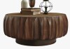 Loon Peak 31.5" Drum Coffee Table, Modern Unique Fluted Contemporary Wood Round Coffee Table with Fluted Center Table Design In Dark Brown Wood New Open Box $699