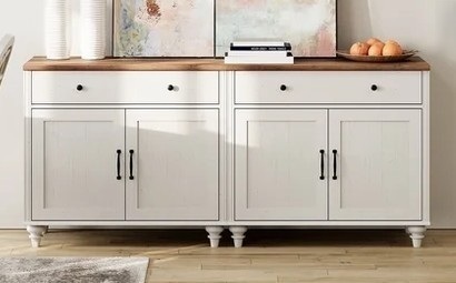WAMPAT Large Buffet Cabinet with 4 Doors and 2 Drawers, Modern Coffee Bar Tables Wood Kitchen Storage Cabinets with Adjustable Shelf, Farmhouse Sideboard Credenza for Dining Room, Off White, 68 inch New in Box $599