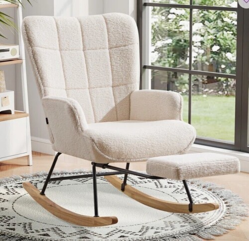 George Oliver Upholstered Rocking Chair with Footrest, High Backrest Ergonomic Support Nursery Recliner Chair in Box $399