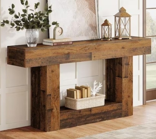 BYBLight Turrella 63 in. Mixed Brown Rectangle Wood Console Table with U Shaped Base New in Box $399