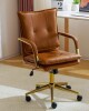 Mercer41 Abba Leather Task Chair with Padded Arms in Camel New in Box $499
