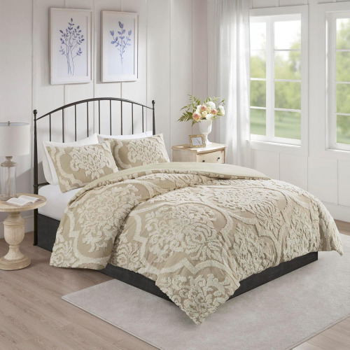 Madison Park Tufted Chenille Cotton Damask Comforter Set, 3PC King/Cal King New In Box $299