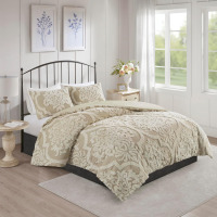 Madison Park Tufted Chenille Cotton Damask Comforter Set, 3PC King/Cal King New In Box $299