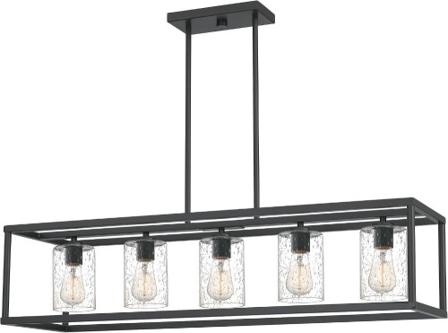 Quoizel New Harbor 38" Outdoor Linear Chandelier, Old Bronze, 5-Light, Clear Seeded Glass Shades, ETL Damp Rated New In Box $799