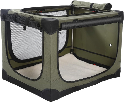 Pettycare 33 x 25 x 25 Inch Collapsible Soft Dog Crate for Dogs Up to 70 lbs, Portable Travel Pet Kennel with 4 Zip Doors, Foldable Indoor Outdoor Crate with Mat, Carry Bag, Green $199