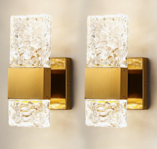 Mercer41 Modern Gold Crystal Wall Sconces - Hardwired Dimmable LED Vanity Lights (Set of 2) New In Box $299