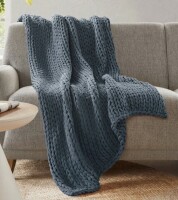 Kelly Clarkson Home Hand Made Chunky Double Knit Throw Blanket -Indigo $199