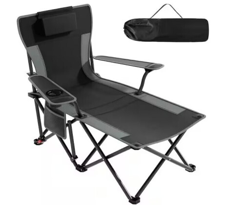 SUKLOM Folding Camping Lounge Chair w/ Footrest, 500 lbs. Heavy Duty Reclining Beach Chair w/ Pillow, Cup Holder and Carry Bag New In Box $199