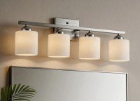 17 Stories 4-Light Bathroom Vanity Light Fixture with Opal Glass Shades New In Box $299