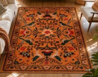 Charlton Home&reg; 5' x 7' Goldene Boho Washable Botanical Orange Area Rug for Living Room, Low-Pile Floral Rug with Non Slip Backing For Bedroom Dining Room $199