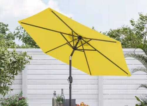 Sonkuki 7.5 ft. Patio Market Crank and Tilt Umbrella, Table Umbrella, UV-Resistant Canopy in Yellow New In Box $299
