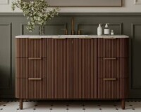 Highbury Furnishings Havana 54" Single Bathroom Vanity in Brown Reeded Birch | Carrara Marble Countertop New in Box $2299