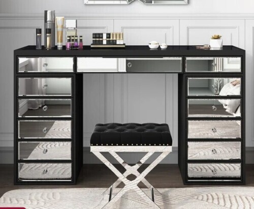 Everly Quinn 51" Hollywood Style Mirrored Makeup Vanity with 13 Drawers New in Box $1299