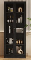 Ebern Designs 70.9'' Kitchen Pantry Cabinet With Glass Door in Black New in Box $599
