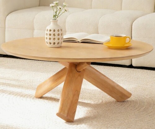 Wrought Studio Pelaga 40" Round Coffee Table For Living Room, Mid Century Modern Wood Coffee Table In Natural New in Box $499