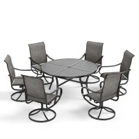 Phi Villa Black 7-Piece Metal Outdoor Dining Set with Round Table and Textilene Swivel Chairs, (4 Boxes), New in Box $1,299