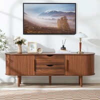 George Oliver Modern TV Stand Console Table Entertainment Center with Storage Compartment and Sliding Door, Walnut, New in Box $399