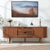 George Oliver Modern TV Stand Console Table Entertainment Center with Storage Compartment and Sliding Door, Walnut, New in Box $399