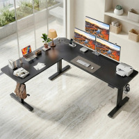 Inbox Zero L-shaped Electric Adjustable Height Standing Desk, With Memory Controller, (45.7" H x 74.8" W x 63" D), Black, New in Box $499