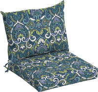 Arden 23"x17" Outdoor Dining Chair Cushion Set Sapphire Aurora Blue Damask: Fade & Water-Resistant Patio Seat New In Box $89