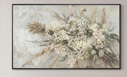 SIGNLEADER Extra Large Wall Art Fabric Print - Elegant Whimsical White Flower Bouquet Illustrations Artwork Decor for Living Room or Bedroom - "Frame Assembly Required (Unfinished Frame)", 36" H x 60" W New in Box $299
