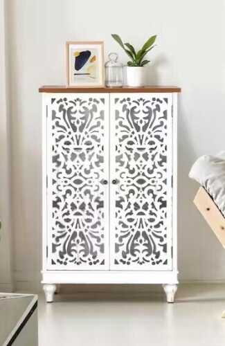 PHI VILLA White Hollow-Carved Tall Cabinet with 2-Door $399