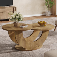Tribesigns 46-inch Round Coffee Table, Modern Living Room Coffee Table with Funky U-Shaped Frame, Low Accent Center Tea Table for Home, Apartment, Oak $299