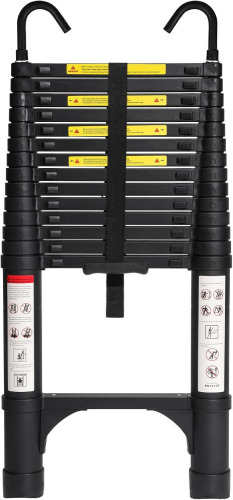 BOCOM 14.5 FT Aluminum Telescoping Ladder with Hooks, Lightweight Multi-Purpose Collapsible Extension with 2 Triangle Stabilizers, Heavy Duty 330 lbs Max Capacity for Home, RV, and Outdoor Work Black $299