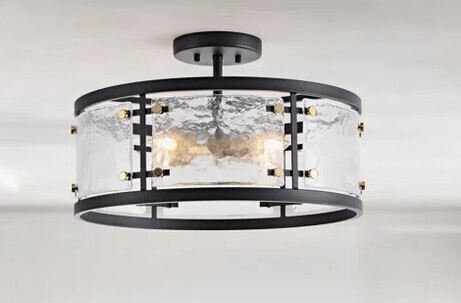 17 Stories Hashvin Black 5-light Water Textured Glass Drum Flush Mount New In Box $299