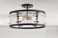 17 Stories Hashvin Black 5-light Water Textured Glass Drum Flush Mount New In Box $299