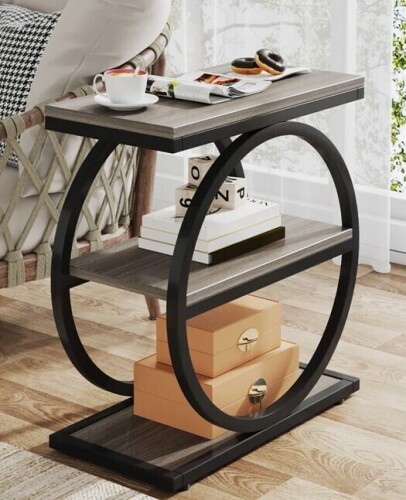 17 Stories Marquille 3-Tier Narrow End Table with Round Metal Frame New In Box $199
