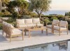 Christopher Knight Home Elva Outdoor 5-Piece Solid Wood Patio Conversation Set with Beige Cushions, Slatted Coffee Table, Light Teak Finish (5 Boxes) New in Box $2299