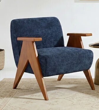 Ebern Designs 27.6" Mid-Century Modern Solid Wood Armchair in Navy New Shelf Pull $499