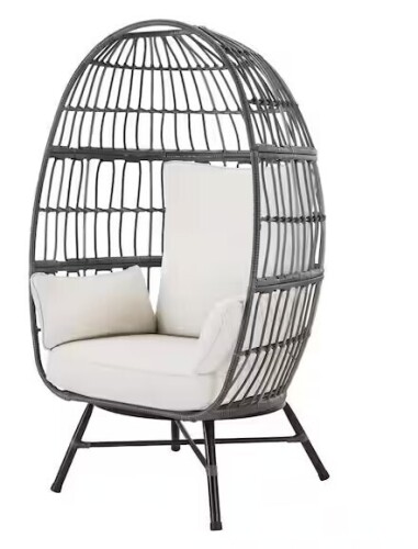 Hampton Bay Breezy Bay Gray Wicker Outdoor Egg Chair with CushionGuard Almond Cushions New in Box $499