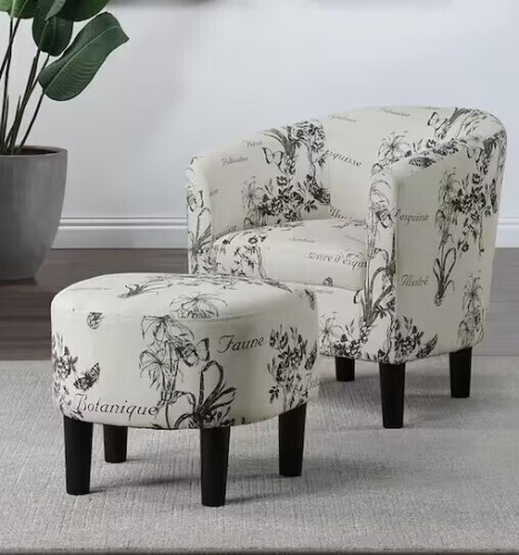 Convenience Comcepts Take a Seat Churchill Botanical Print Fabric Accent Chair with Ottoman New Floor Model $599