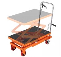 Vevor Hydraulic Lift Table Cart 330 lbs. Capacity 50 in. Lifting Height Manual Double Scissor Lift Table with 4 Wheels, Orange New Shelf Pull $399