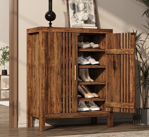 Rebrilliant Wooden Shoes Cabinet With Adjustable Shelves, Retro Freestanding Shoe Organizer Cabinet For Entryway Hallway Living Room, 5-tier Shoe Cabinet With Doors For 20 Pairs, New in Box $399