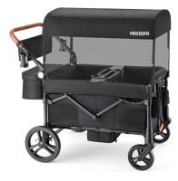 HARPPA Foldable Wagon Stroller for 4 Kids with 5-Point Harness, Canopy, Black $499