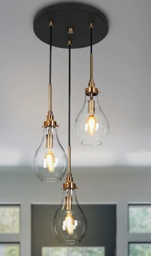 Mercer41 Hooman 3 - Light Cluster Teardrop Pendant Black and Brass with Glass shade 11.8 inches W Ceiling Base New In Box $399