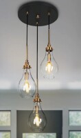 Mercer41 Hooman 3 - Light Cluster Teardrop Pendant Black and Brass with Glass shade 11.8 inches W Ceiling Base New In Box $399