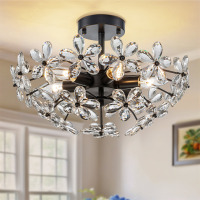 House of Hampton&reg; Kuol 6-Lights 17.7" Modern Dimmable Crystal Champagne Flower Semi Flush Mount Ceiling Light New Open Box $299