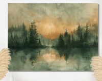 Millwood Pines Green yellow sunrise fog in the forest III - Countryside Canvas Wall Art, 34" H x 44" W x 1.5" D New In Box $199