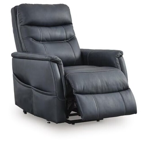 Signature Design by Ashley Strawbill Sapphire Faux Leather Standard Power Recliner with Lift-and-tilt Motion and Storage, New in Box $1,299