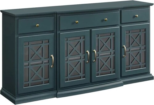WALKER EDISON Modern Wood Glass Door Buffet Sideboard Living Room Entryway Serving Storage Cabinet Doors Dining Room Console, 60", Dark Teal, New in Box $499