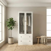 Ebern Designs 20" D Armoire Wardrobe Closet With Fluted Glass And Drawers, 71" H Clothing Storage Cabinet With Hanging Rod And Soft-Close Doors, White, New in Box $899