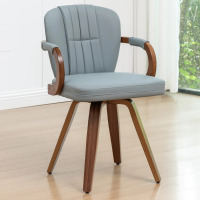 Orren Ellis Mid Century Modern Leather Upholstered Swivel Dining Chair With Arms, Blue in Box $399