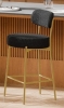 DYHOME 24" Black Boucle Upholstered Counter Height Bar Stool with Metal Gold Legs, Curved Back Foot Rest, New in Box $399