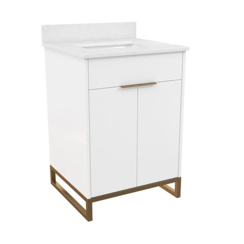 CosmoLiving Leona 24" Bathroom Vanity with Top in White with Gold Metal, New in Box $799